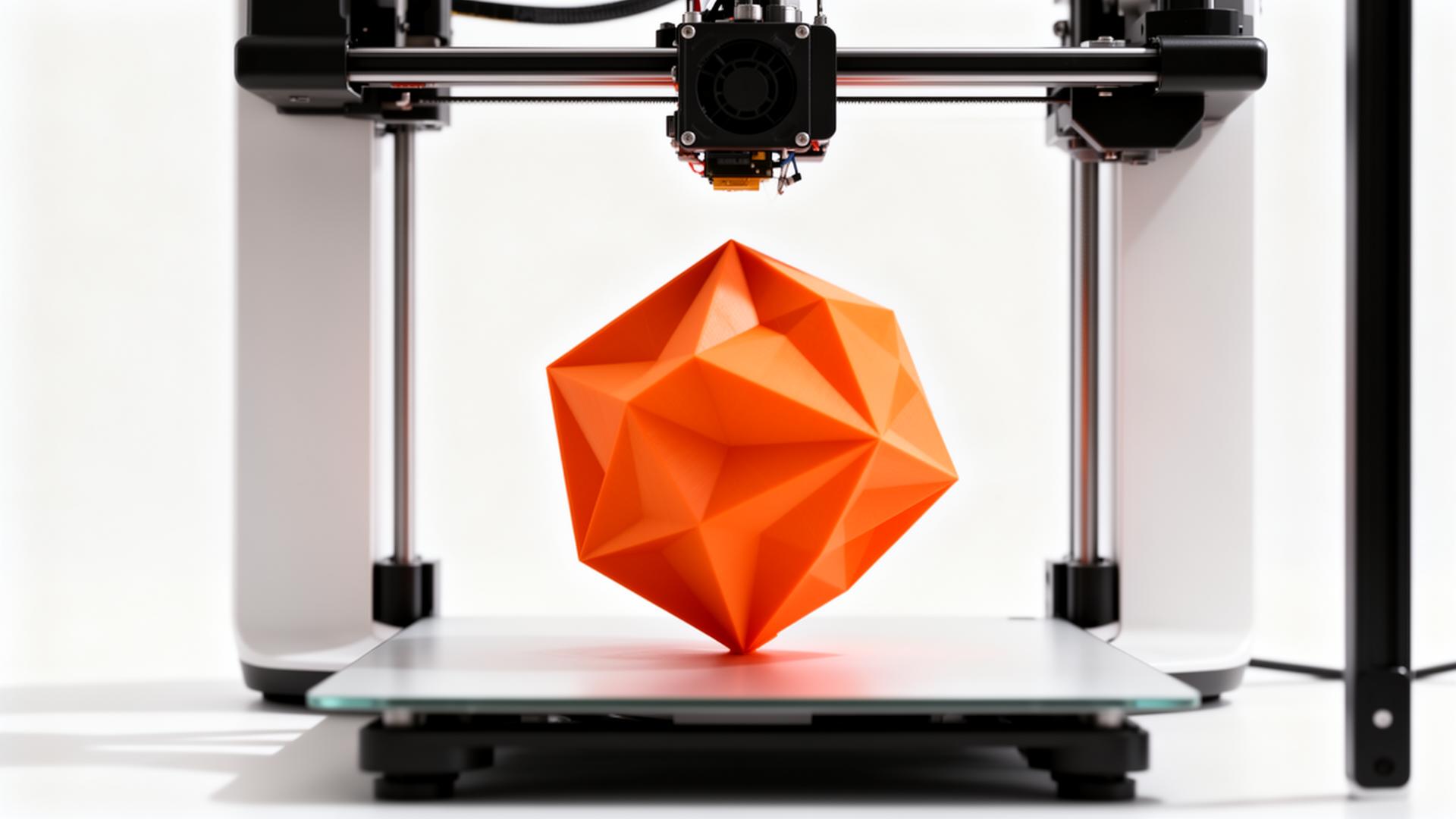 3D printer producing a faceted orange model